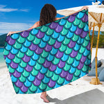 Teal Mermaid Scales Pattern Print Beach Sarong Wrap