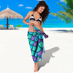 Teal Mermaid Scales Pattern Print Beach Sarong Wrap