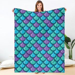 Teal Mermaid Scales Pattern Print Blanket