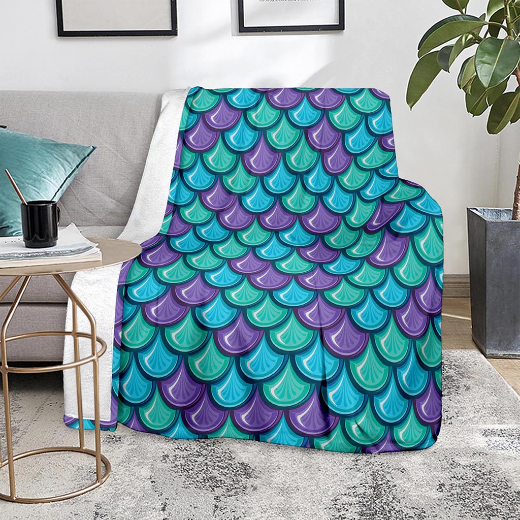 Teal Mermaid Scales Pattern Print Blanket