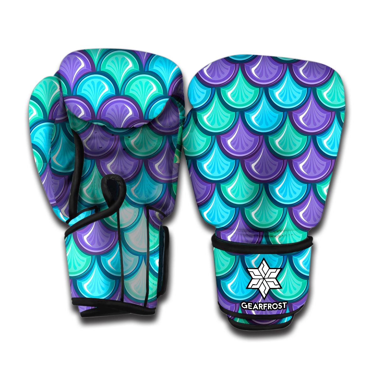 Teal Mermaid Scales Pattern Print Boxing Gloves