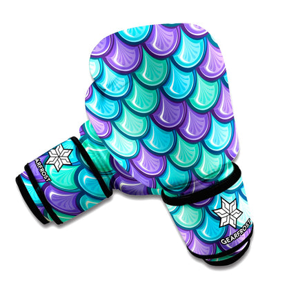 Teal Mermaid Scales Pattern Print Boxing Gloves
