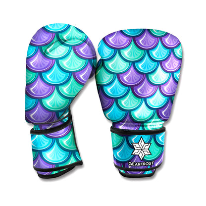 Teal Mermaid Scales Pattern Print Boxing Gloves