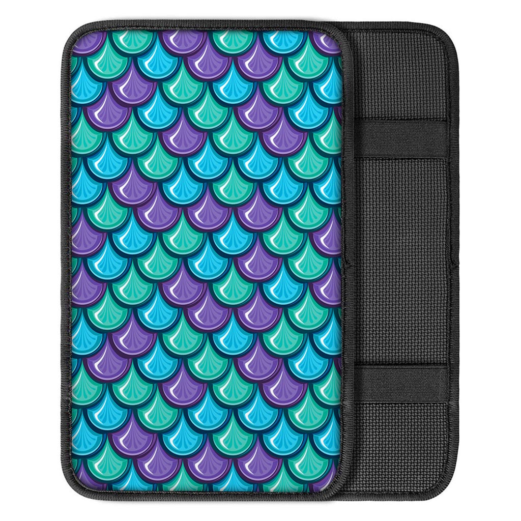 Teal Mermaid Scales Pattern Print Car Center Console Cover