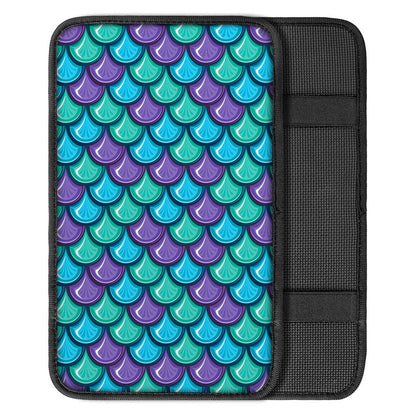Teal Mermaid Scales Pattern Print Car Center Console Cover