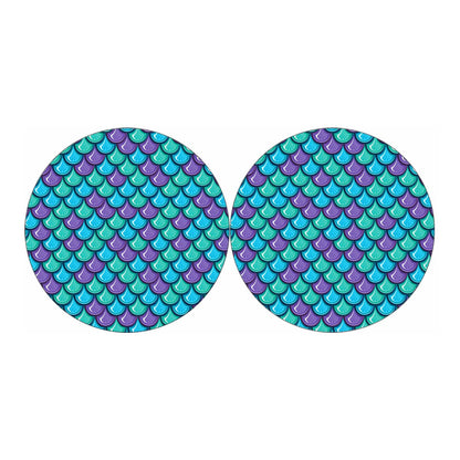 Teal Mermaid Scales Pattern Print Car Coasters