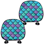 Teal Mermaid Scales Pattern Print Car Headrest Covers