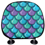 Teal Mermaid Scales Pattern Print Car Headrest Covers