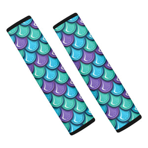 Teal Mermaid Scales Pattern Print Car Seat Belt Covers