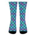 Teal Mermaid Scales Pattern Print Crew Socks