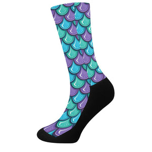 Teal Mermaid Scales Pattern Print Crew Socks