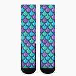 Teal Mermaid Scales Pattern Print Crew Socks