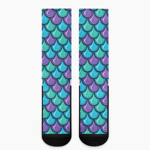 Teal Mermaid Scales Pattern Print Crew Socks