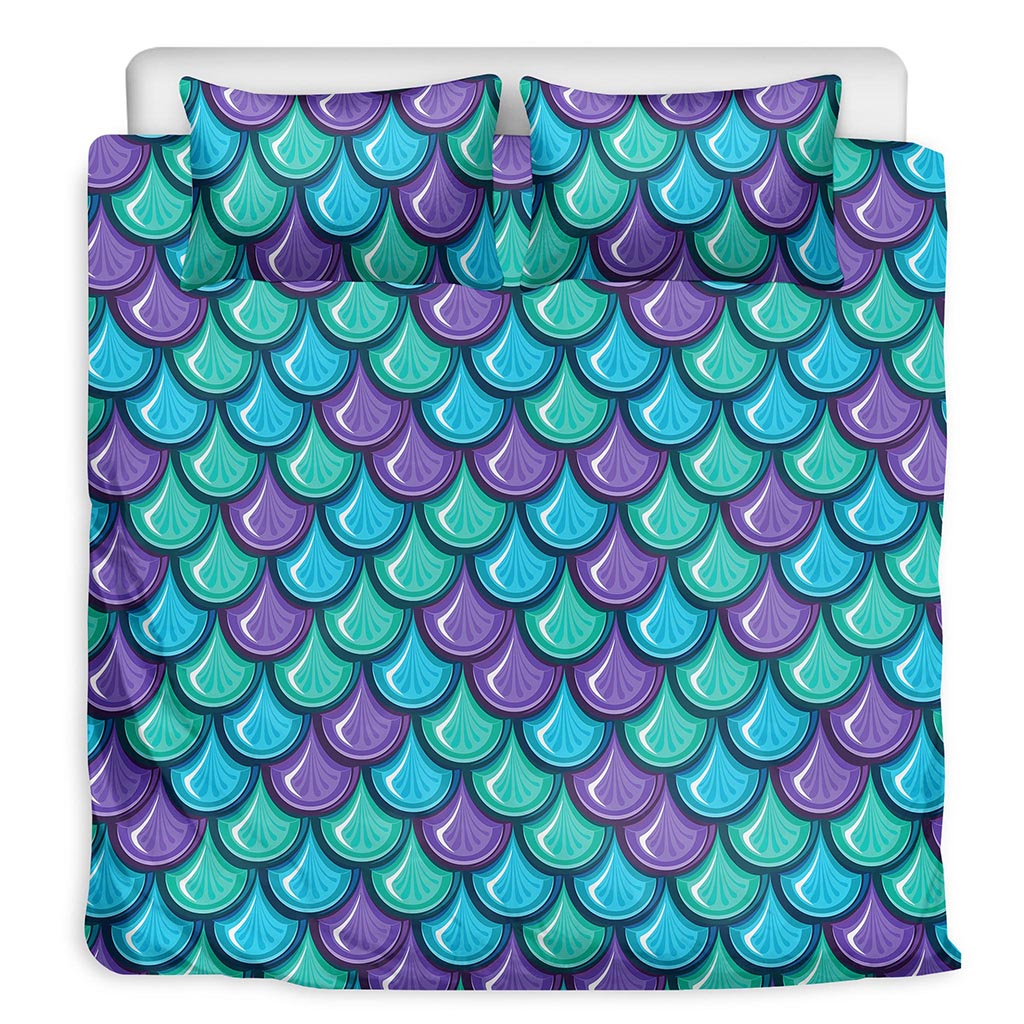 Teal Mermaid Scales Pattern Print Duvet Cover Bedding Set