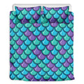 Teal Mermaid Scales Pattern Print Duvet Cover Bedding Set