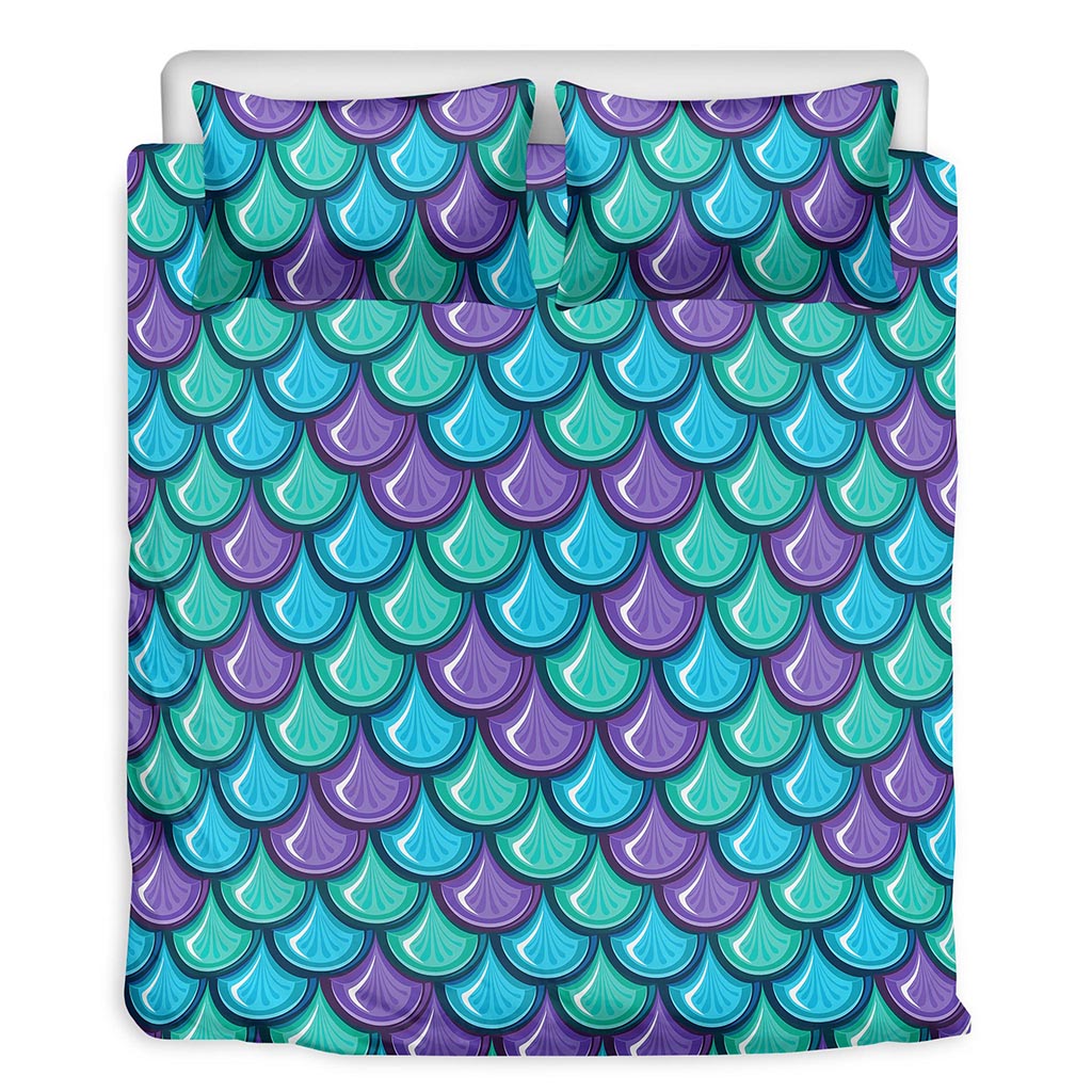 Teal Mermaid Scales Pattern Print Duvet Cover Bedding Set