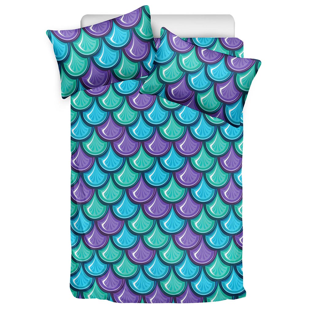 Teal Mermaid Scales Pattern Print Duvet Cover Bedding Set