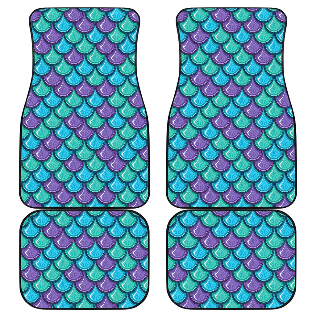 Teal Mermaid Scales Pattern Print Front and Back Car Floor Mats