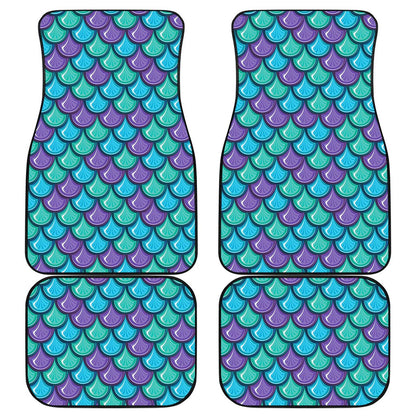Teal Mermaid Scales Pattern Print Front and Back Car Floor Mats