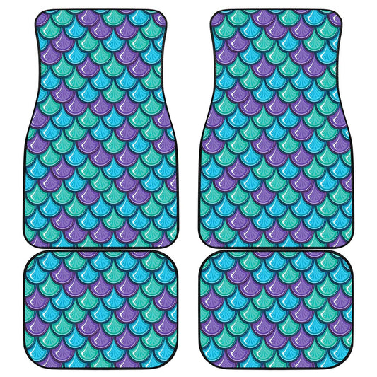 Teal Mermaid Scales Pattern Print Front and Back Car Floor Mats