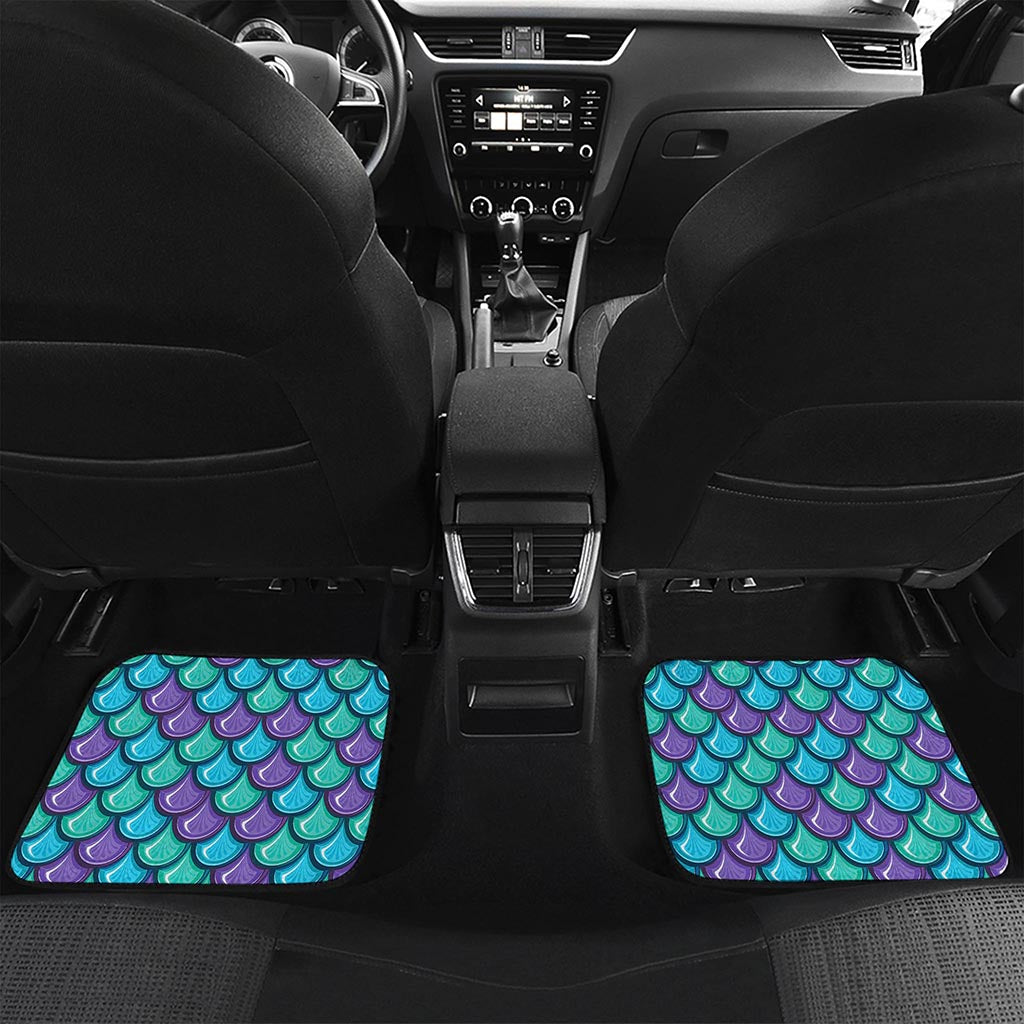 Teal Mermaid Scales Pattern Print Front and Back Car Floor Mats