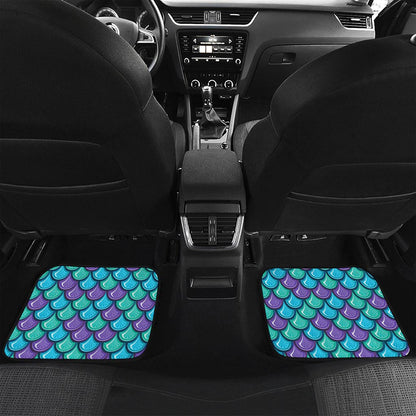 Teal Mermaid Scales Pattern Print Front and Back Car Floor Mats