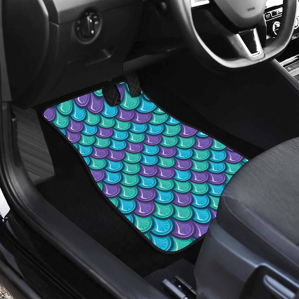Teal Mermaid Scales Pattern Print Front and Back Car Floor Mats
