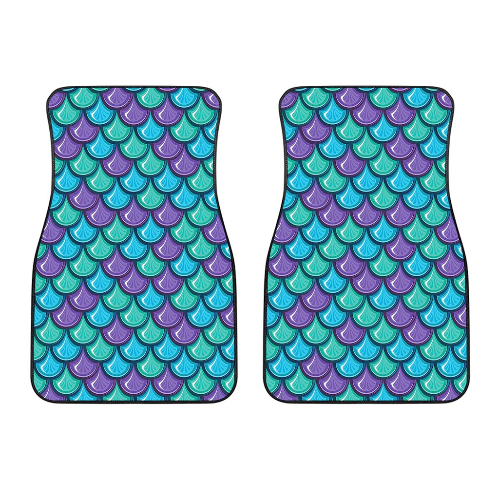Teal Mermaid Scales Pattern Print Front Car Floor Mats
