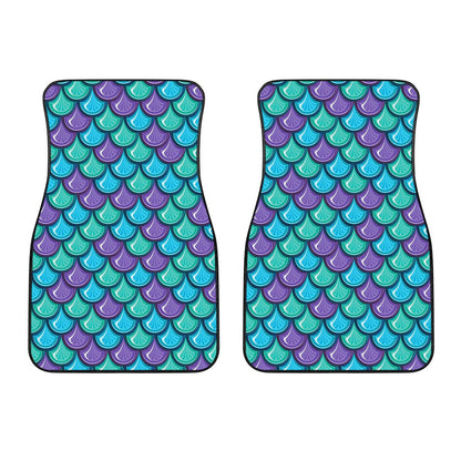 Teal Mermaid Scales Pattern Print Front Car Floor Mats