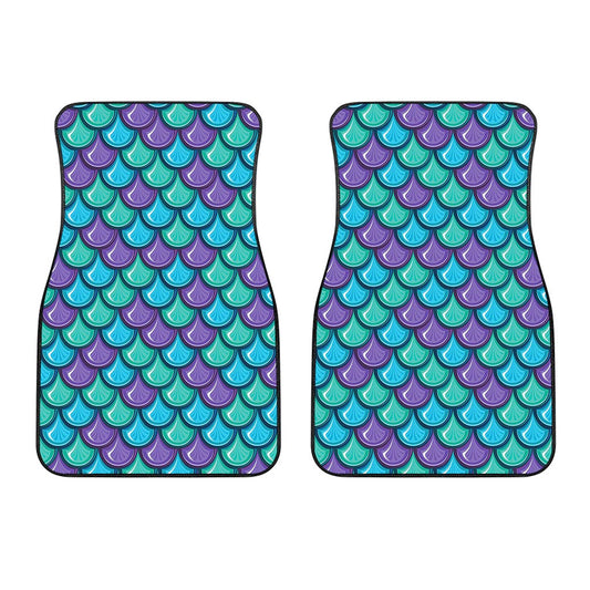 Teal Mermaid Scales Pattern Print Front Car Floor Mats