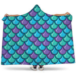 Teal Mermaid Scales Pattern Print Hooded Blanket