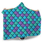 Teal Mermaid Scales Pattern Print Hooded Blanket