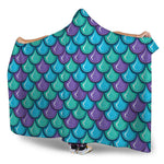 Teal Mermaid Scales Pattern Print Hooded Blanket