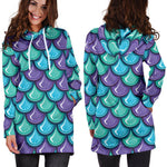 Teal Mermaid Scales Pattern Print Hoodie Dress GearFrost