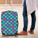 Teal Mermaid Scales Pattern Print Luggage Cover GearFrost