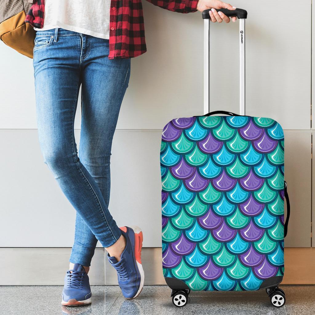 Teal Mermaid Scales Pattern Print Luggage Cover GearFrost