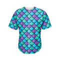 Teal Mermaid Scales Pattern Print Men's Baseball Jersey