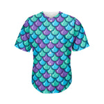Teal Mermaid Scales Pattern Print Men's Baseball Jersey