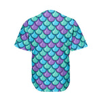 Teal Mermaid Scales Pattern Print Men's Baseball Jersey