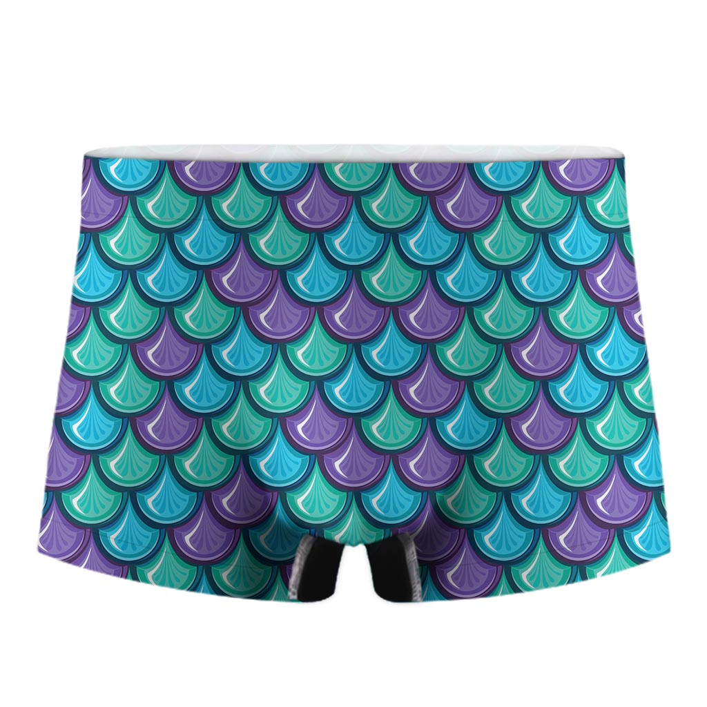 Teal Mermaid Scales Pattern Print Men's Boxer Briefs
