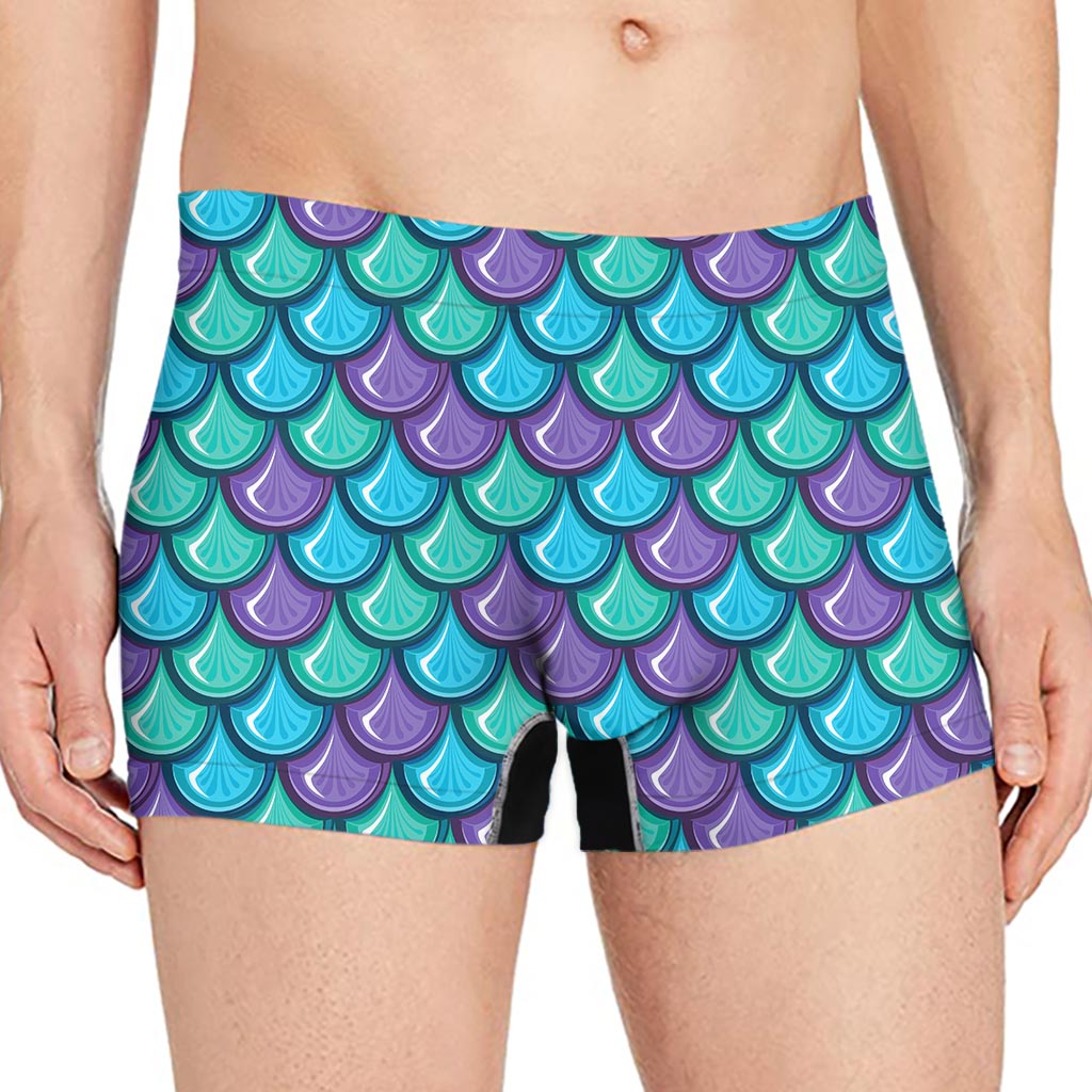 Teal Mermaid Scales Pattern Print Men's Boxer Briefs
