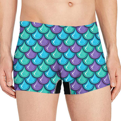 Teal Mermaid Scales Pattern Print Men's Boxer Briefs