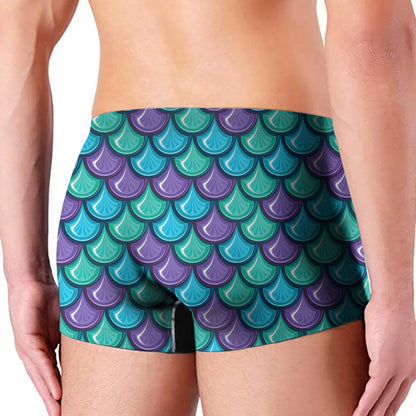 Teal Mermaid Scales Pattern Print Men's Boxer Briefs
