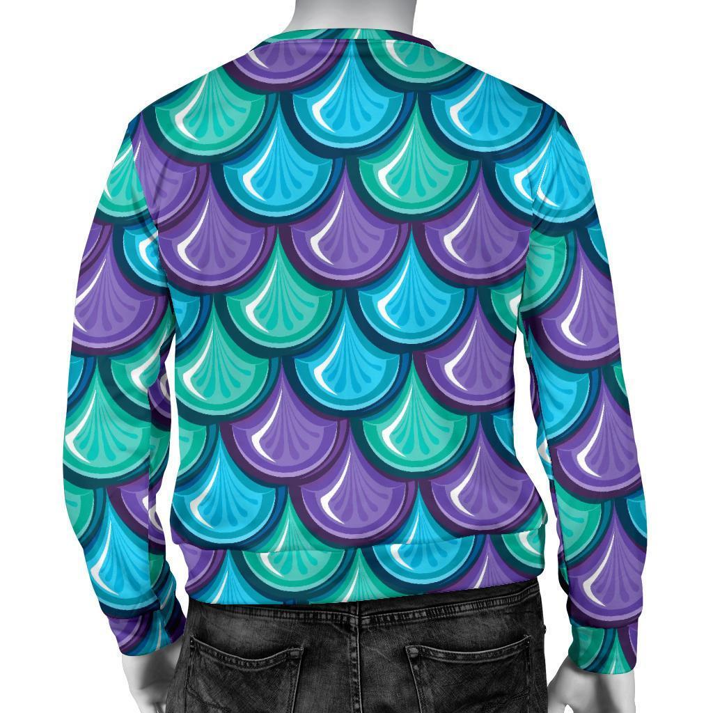 Teal Mermaid Scales Pattern Print Men's Crewneck Sweatshirt GearFrost