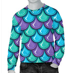 Teal Mermaid Scales Pattern Print Men's Crewneck Sweatshirt GearFrost