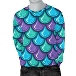 Teal Mermaid Scales Pattern Print Men's Crewneck Sweatshirt GearFrost