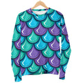 Teal Mermaid Scales Pattern Print Men's Crewneck Sweatshirt