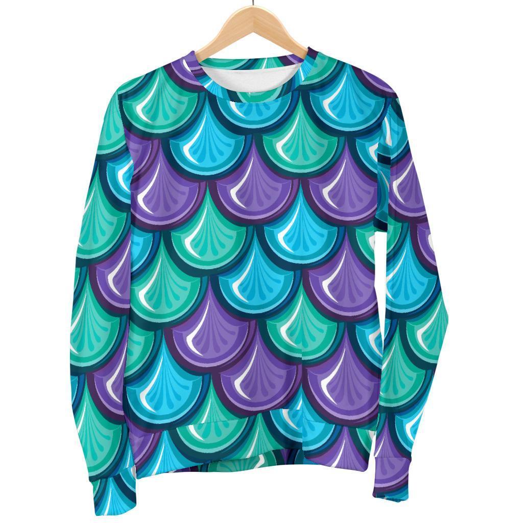 Teal Mermaid Scales Pattern Print Men's Crewneck Sweatshirt GearFrost