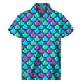 Teal Mermaid Scales Pattern Print Men's Short Sleeve Shirt