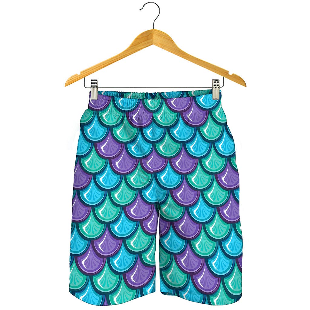 Teal Mermaid Scales Pattern Print Men's Shorts
